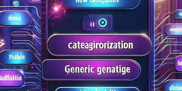 A vibrant digital interface showcasing tags related to adult film themes in a futuristic, neon-lit environment.